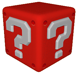 rotating red cube with a question mark on each side